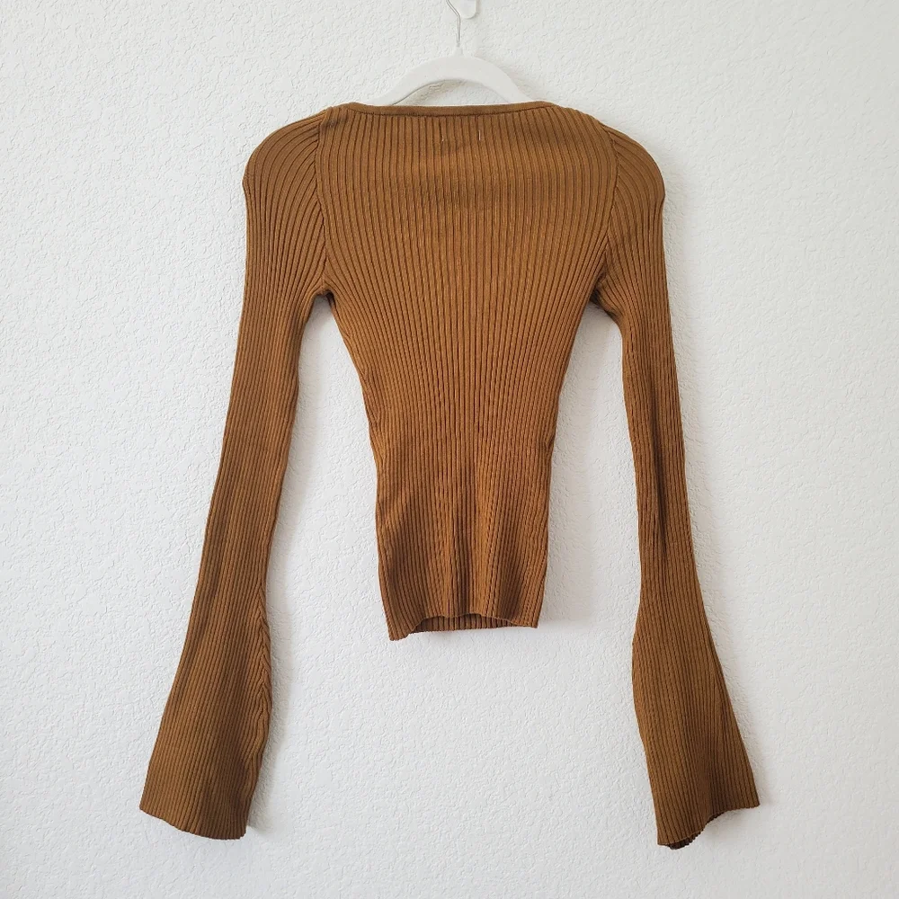 H&M Olive Green Ribbed Sweetheart Neckline Top Sweater XS NWT